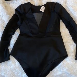 Meshed chest long sleeve bodysuit